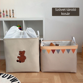 Nagy kapacitású textil tároló doboz rajzfilm motívummal, porálló, gyerekek játékai és ruhái tárolására, hordozható gardrób rendező