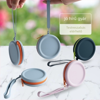 Kör alakú szilikon pénztárca, kompakt smink- és fülhallgató-táska, hordozható kulcs-táska, mini tároló cipzáros zsebbel.