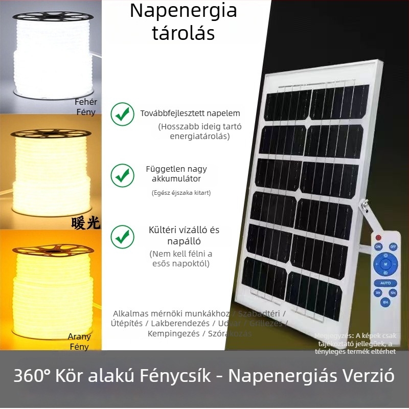 Napelemes LED körkörös fénycsík 360° kerthez és kültérre