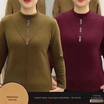 Kétoldalas fleece felső, vastag bázisréteg téli meleggel, hosszú ujjú, félmagas gallér