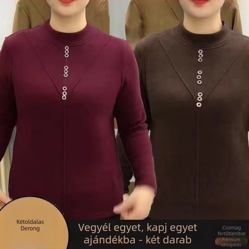 Kétoldalas fleece felső, vastag bázisréteg téli meleggel, hosszú ujjú, félmagas gallér