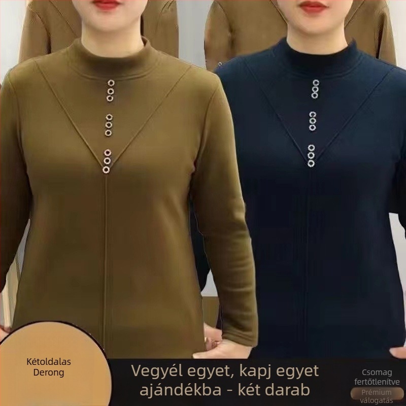 Kétoldalas fleece felső, vastag bázisréteg téli meleggel, hosszú ujjú, félmagas gallér
