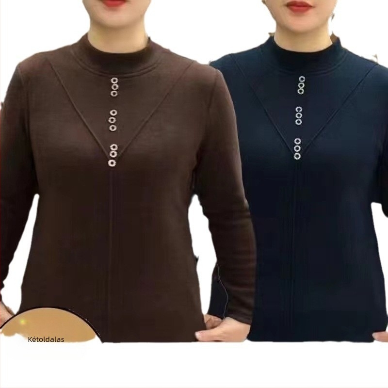 Kétoldalas fleece felső, vastag bázisréteg téli meleggel, hosszú ujjú, félmagas gallér