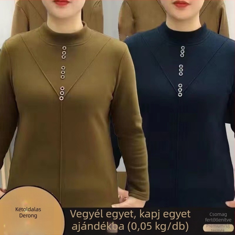Kétoldalas fleece felső, vastag bázisréteg téli meleggel, hosszú ujjú, félmagas gallér