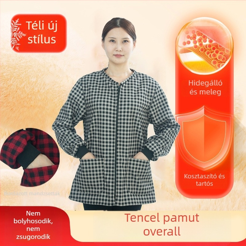 Rövid téli kötény‑smock nőknek, tencel‑pamut anyagból, kopásálló, szennyeződés elleni védelem, koreai stílus