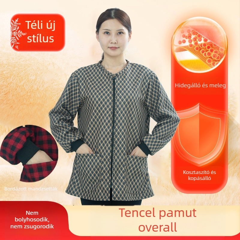 Rövid téli kötény‑smock nőknek, tencel‑pamut anyagból, kopásálló, szennyeződés elleni védelem, koreai stílus