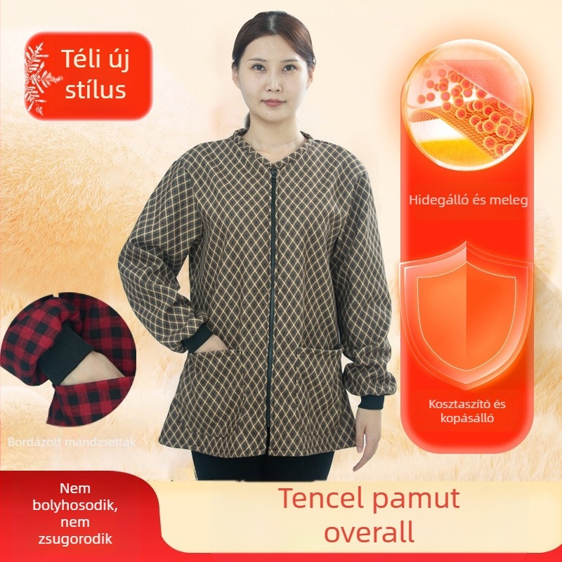 Rövid téli kötény‑smock nőknek, tencel‑pamut anyagból, kopásálló, szennyeződés elleni védelem, koreai stílus