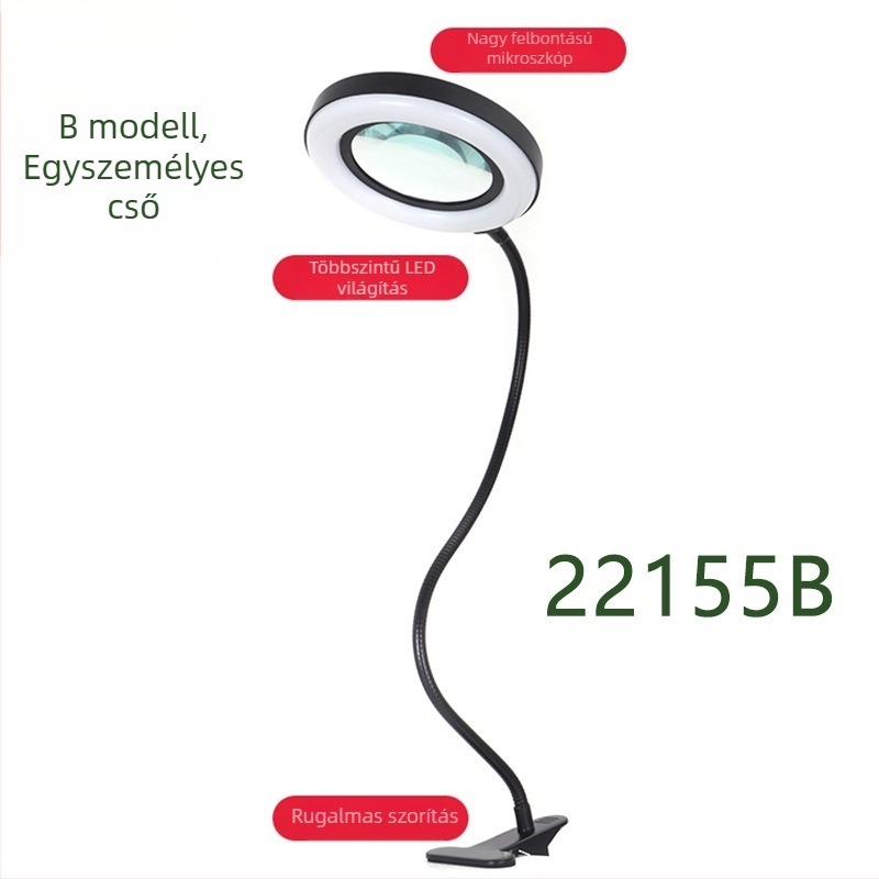 Fémes asztali lámpa LED nagyítóval szemöldök-tetováláshoz, 64 LED, 155 mm átmérő, háromszínű olvasó világítás
