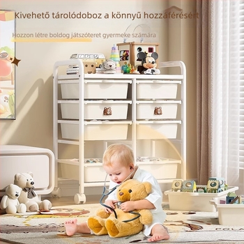 Háromszintes játék tároló szekrény gyerekeknek, nagy kapacitású, mozgatható