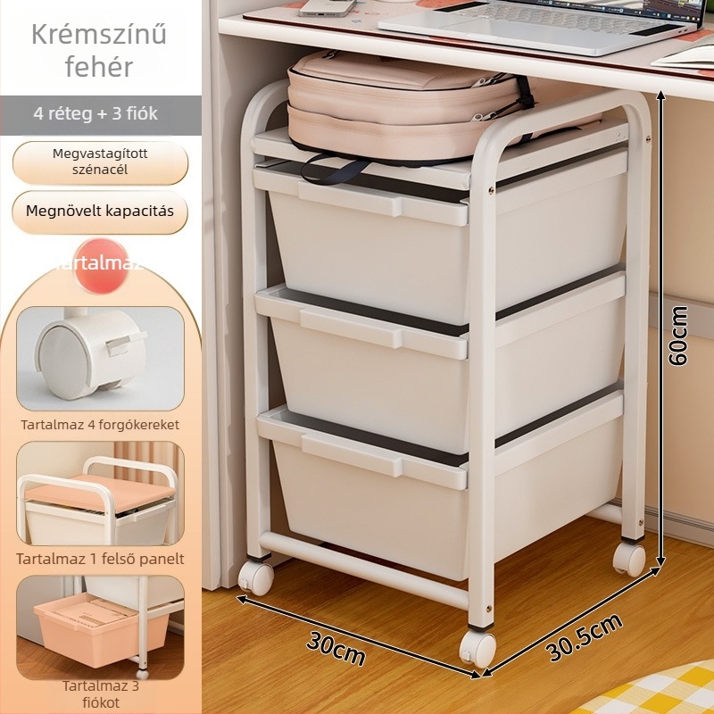 Háromszintes játék tároló szekrény gyerekeknek, nagy kapacitású, mozgatható