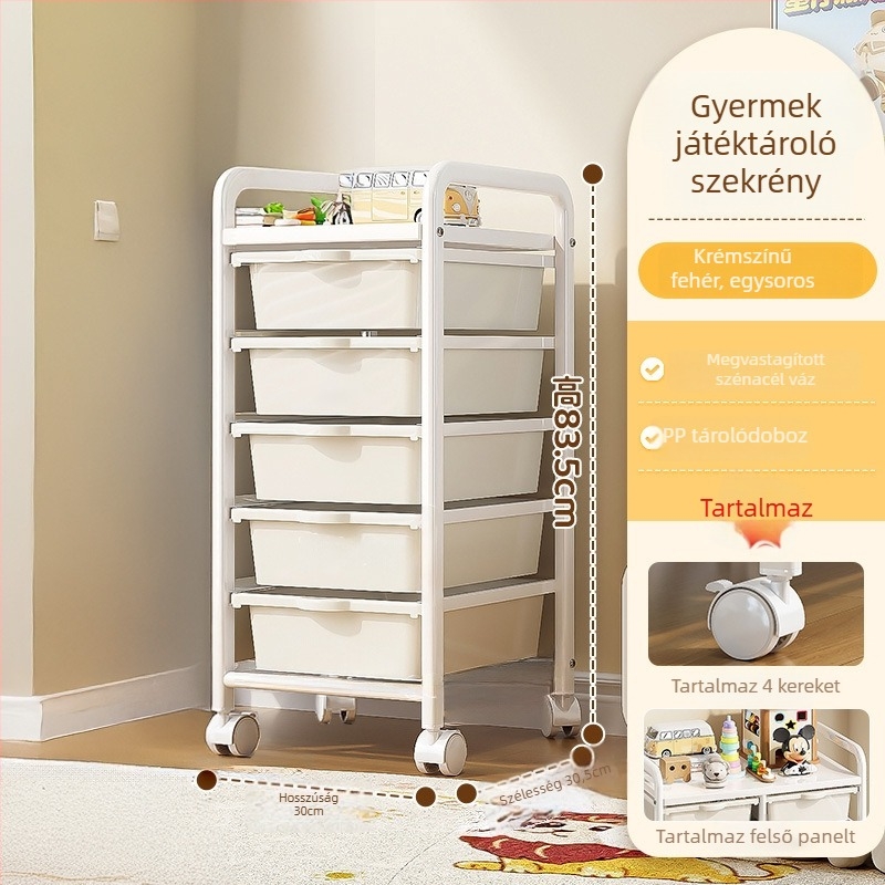 Háromszintes játék tároló szekrény gyerekeknek, nagy kapacitású, mozgatható