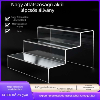 Akril lépcsős kiállítóállvány kozmetikumokhoz és gyűjtemény figurákhoz
