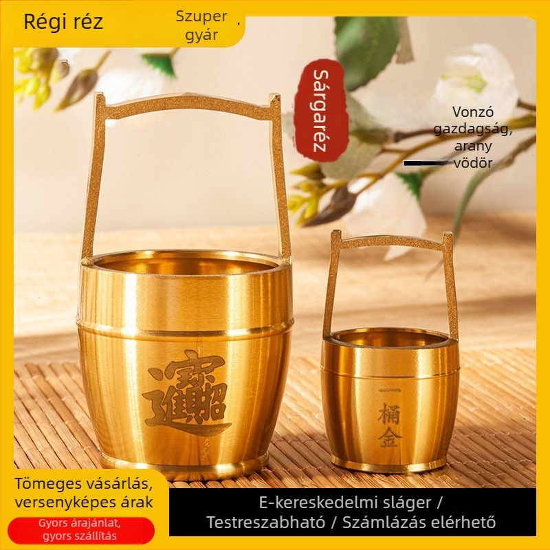 Sárgaréz vödör Yuanbao – kínai stílusú dekoratív tárgy, kézben tartható