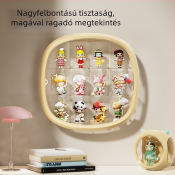 Porvédett akril kiállítóállvány blind-boxokhoz, falra szerelhető, átlátszó vitrín a figuráknak