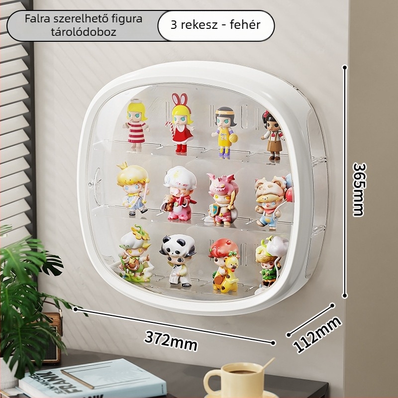 Porvédett akril kiállítóállvány blind-boxokhoz, falra szerelhető, átlátszó vitrín a figuráknak
