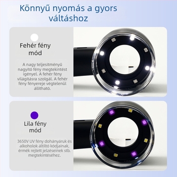 Feltölthető nagyító lámpa erős fénnyel és UV-megvilágítással ékszerek és jade azonosítására, dohány- és alkohollal kapcsolatos ellenőrzésre, makro világító lencse