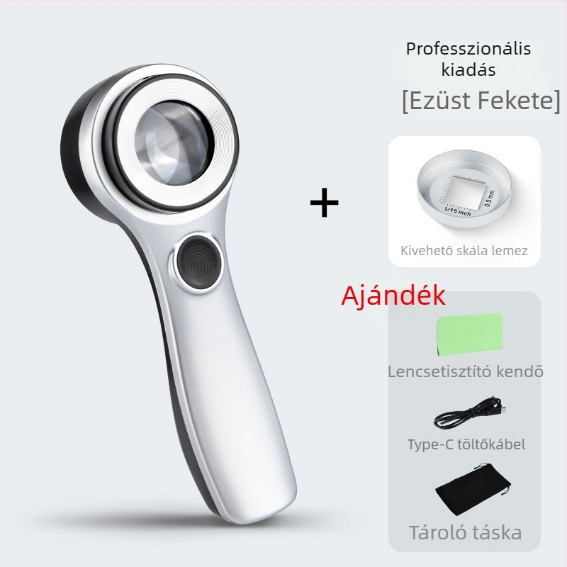 Feltölthető nagyító lámpa erős fénnyel és UV-megvilágítással ékszerek és jade azonosítására, dohány- és alkohollal kapcsolatos ellenőrzésre, makro világító lencse