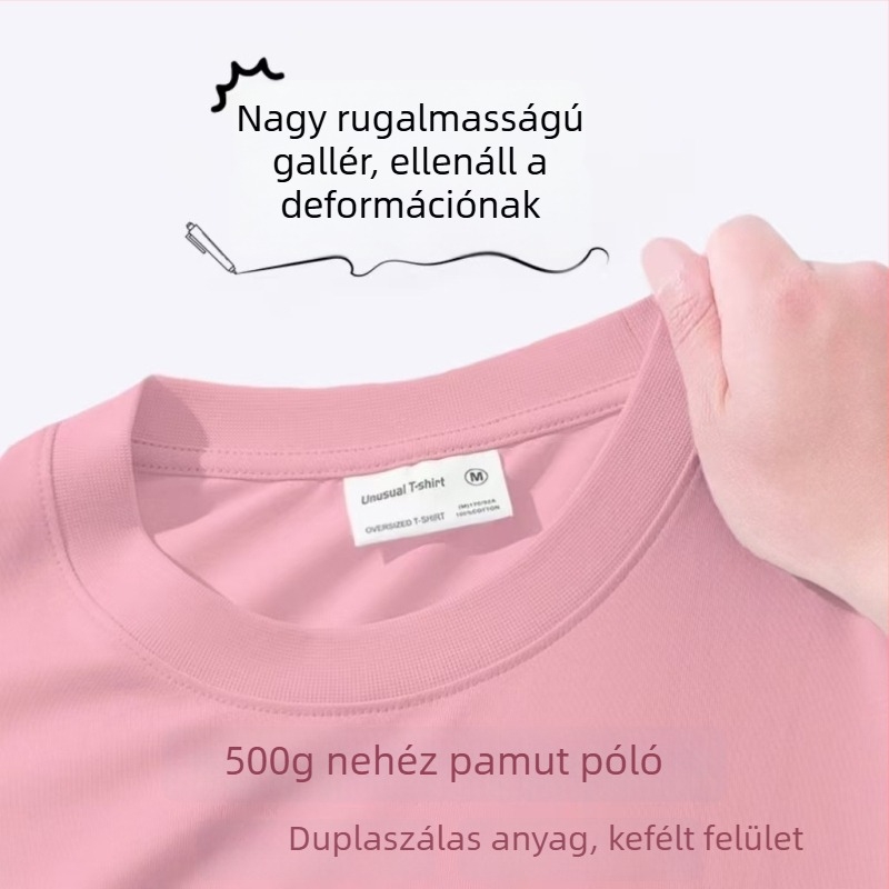 400 g-os nehéz pamutból készült kerek nyakú rövid ujjú póló, dupla szálból, egyszínű, lazább szabás