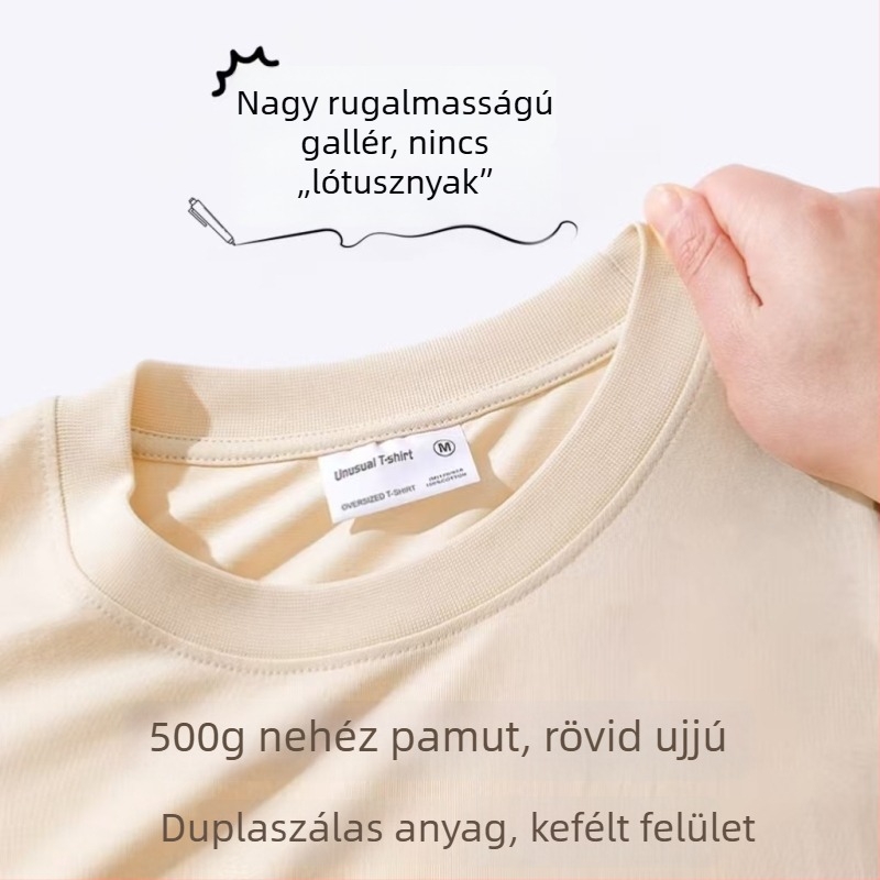 400 g-os nehéz pamutból készült kerek nyakú rövid ujjú póló, dupla szálból, egyszínű, lazább szabás