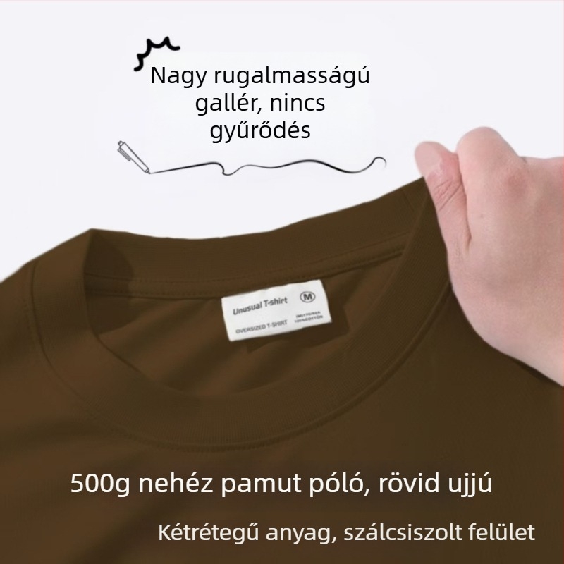 400 g-os nehéz pamutból készült kerek nyakú rövid ujjú póló, dupla szálból, egyszínű, lazább szabás