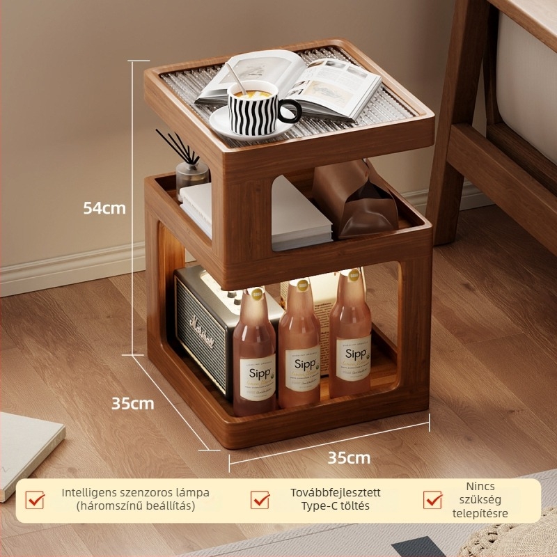 Masszív fából készült éjjeliszekrény – modern, minimalist design, tároló a hálószobába