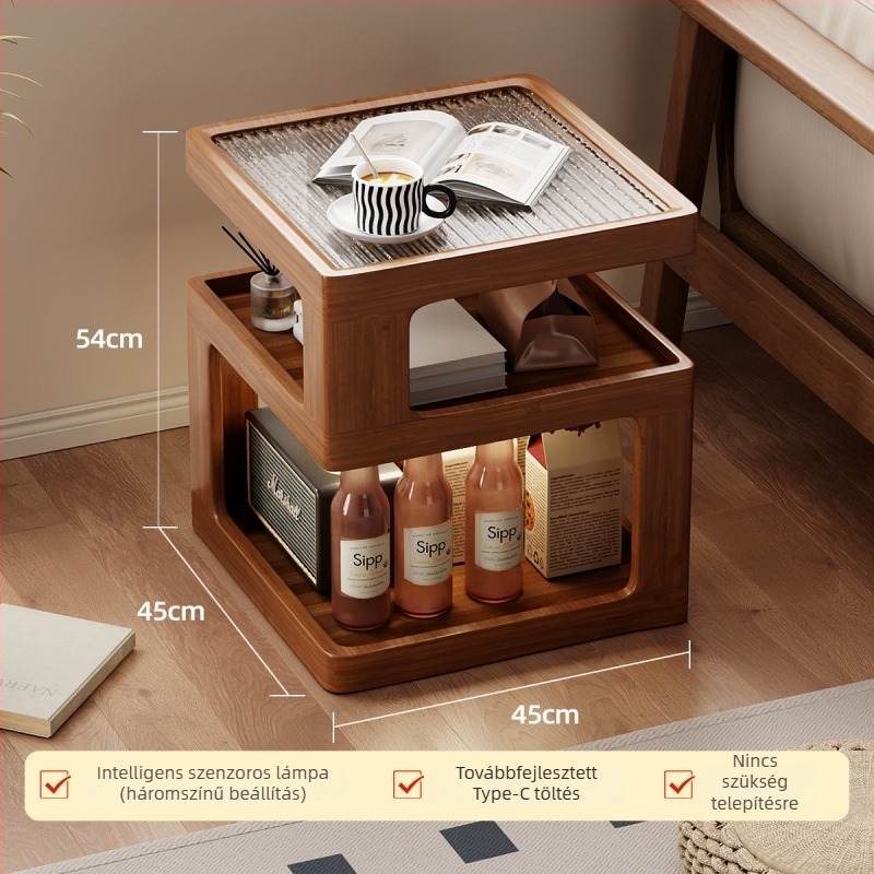 Masszív fából készült éjjeliszekrény – modern, minimalist design, tároló a hálószobába