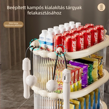 Többszintes, mobil tárolópolc nassolnivalókhoz, kompakt görgős tároló, műanyag éjjeliszekrény hálószobába