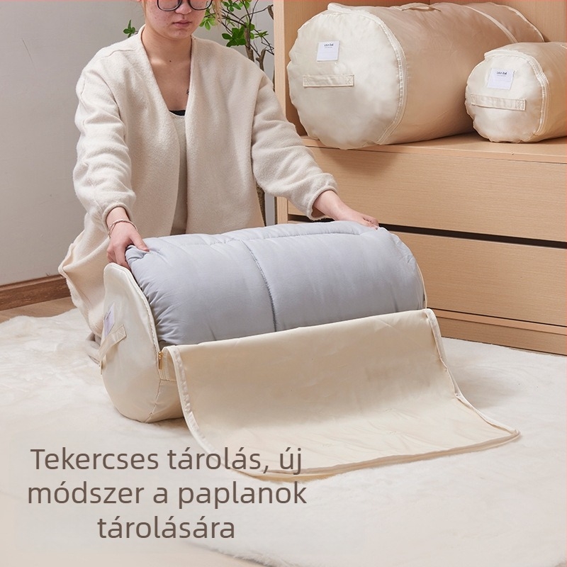 Szatén ágyneműtároló, henger alakú szervező ruhák és takarók számára