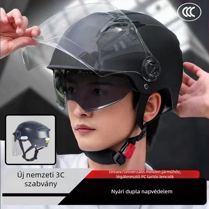 GB811-2022B tanúsítványú fél sisak kettős vizorral elektromos kerékpárokhoz