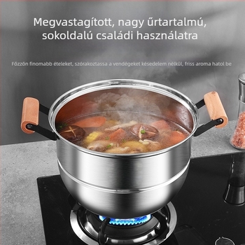 Háromrétegű párolóedény fa fogantyúval, 304 rozsdamentes acélból, nagy kapacitású, többrétegű háztartási pároló