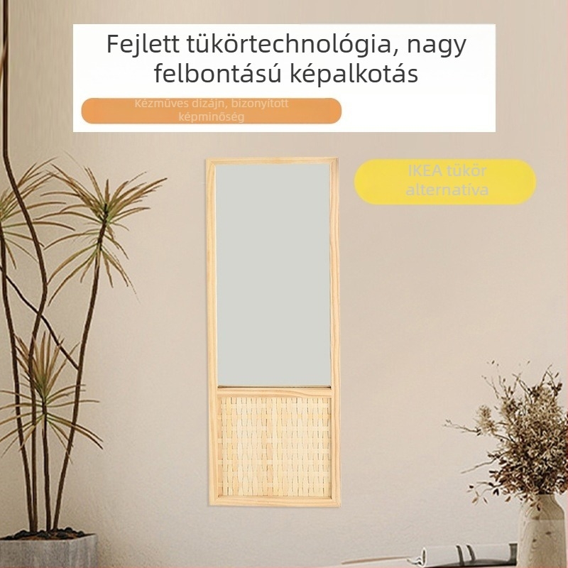 Nordic stílusú tömörfa sminktükör, falra szerelhető dekoratív tükör hálószoba és folyosó számára