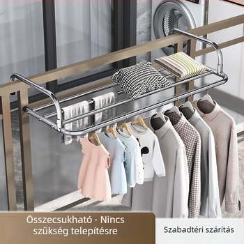 Falra szerelhető rozsdamentes acél ruhaszárító állvány, teleszkópos és összecsukható, lopás elleni hálóval