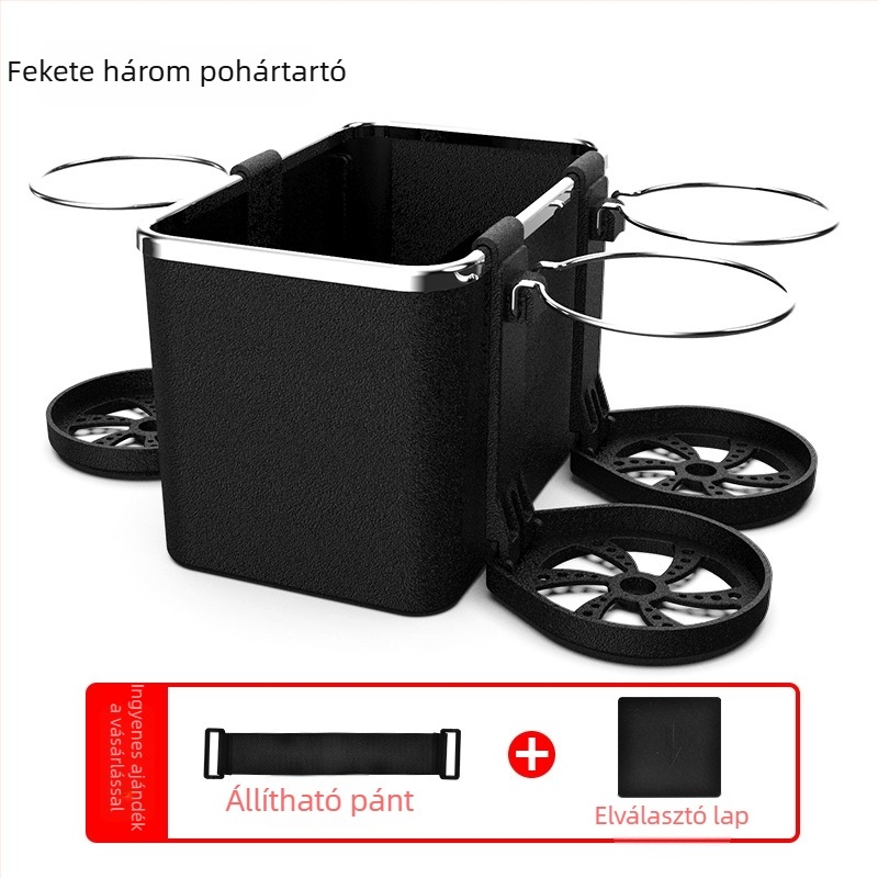 Autóba való multifunkcionális zsebkendő-tároló pohártartóval és kartámlával, megerősített kialakítás, nagy kapacitás