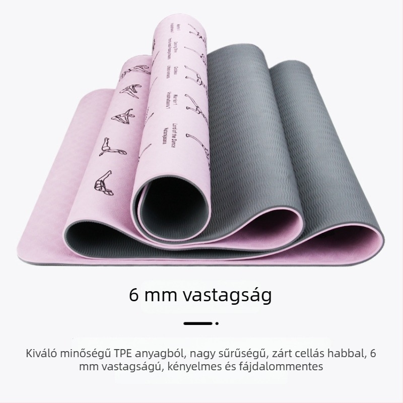 TPE jóga matrac férfiaknak, csúszásmentes, hangtalan edzésmatrac nyomtatott mintával, méret 173×61×0.6 cm