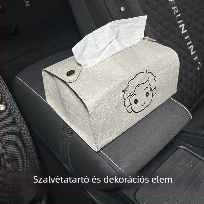 Autóba szerelt zsebkendő tartó, függő, prémium belső tároló a hátsó kartámaszhoz
