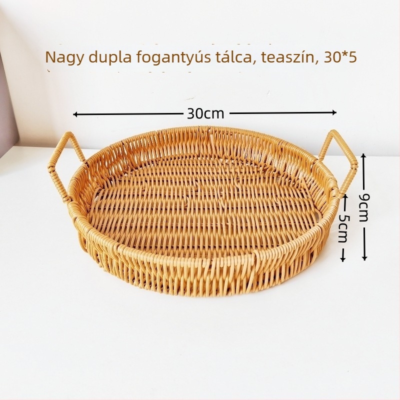 Japán stílusú fonott kosár imitált ratánnal, nassolnivalókhoz, gyümölcsökhöz és kenyérhez – otthoni tároló