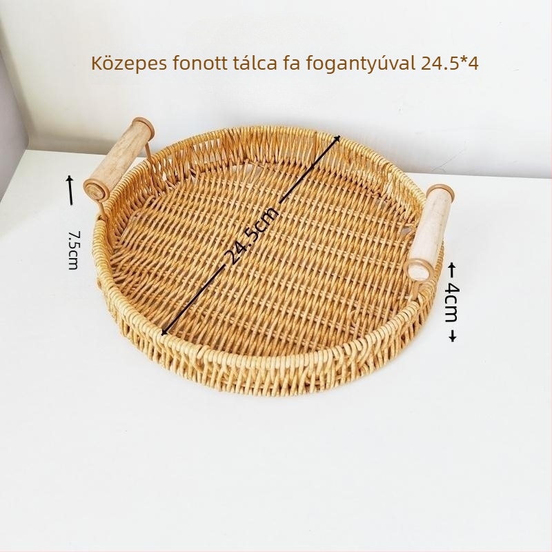 Japán stílusú fonott kosár imitált ratánnal, nassolnivalókhoz, gyümölcsökhöz és kenyérhez – otthoni tároló