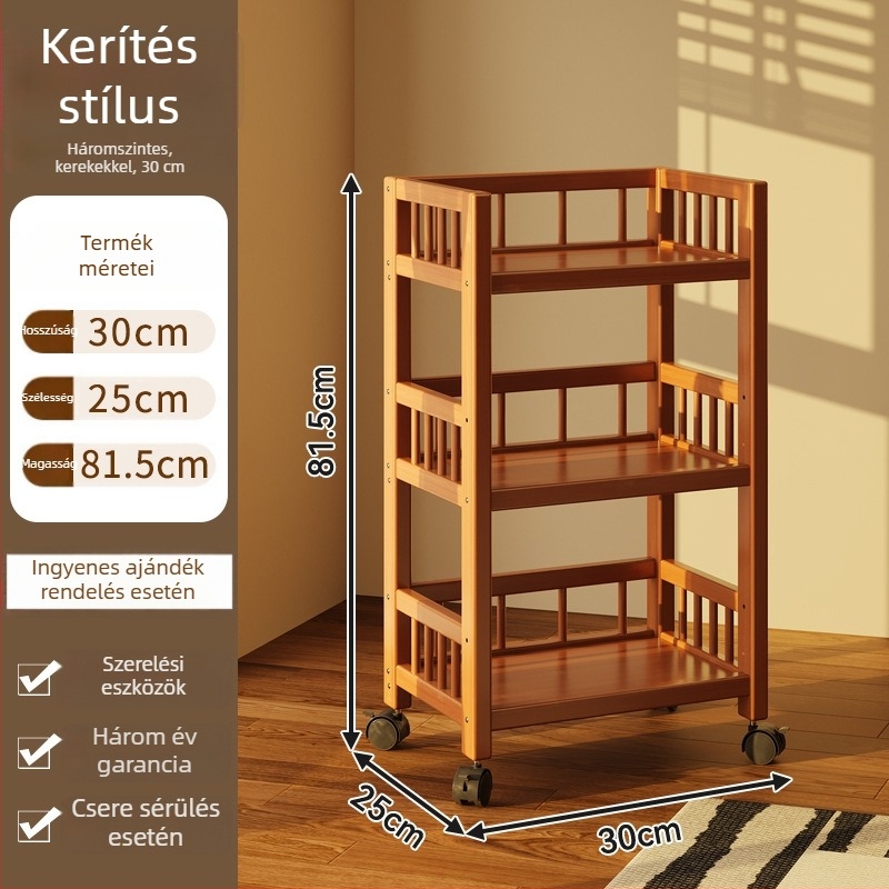 Padlón álló, háromszintes mobil tároló kocsi, kerékkel, az íróasztal melletti tároláshoz