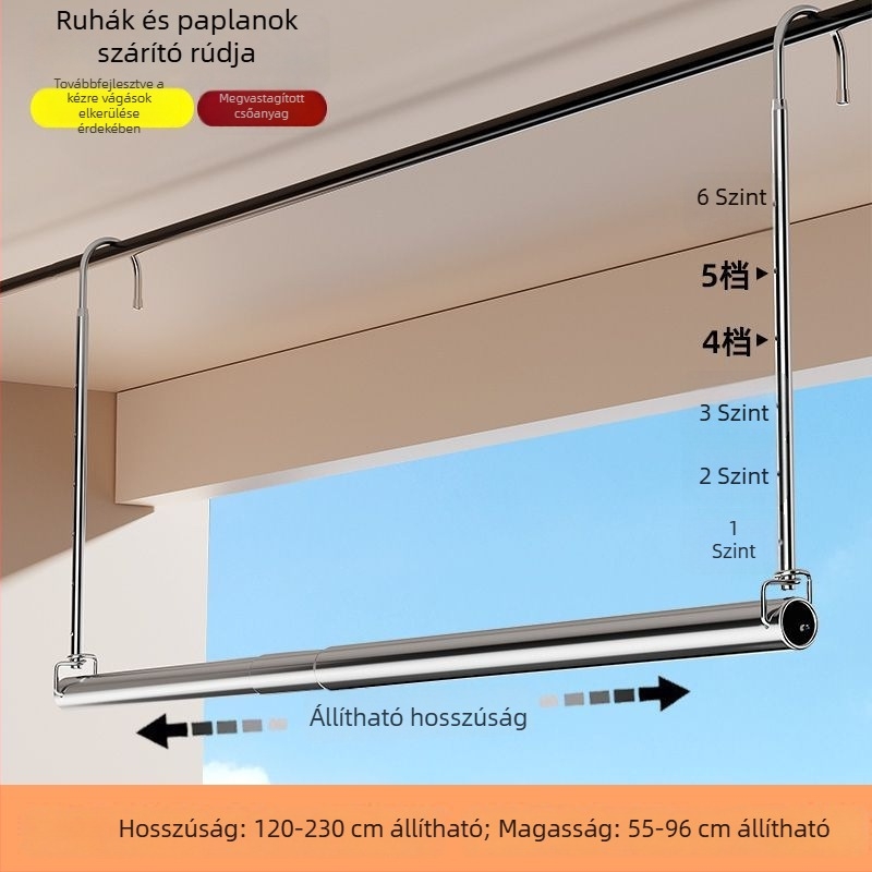 Összecsukható ruhaszárító, egyoszlopos teleszkópos, rozsdamentes acélból