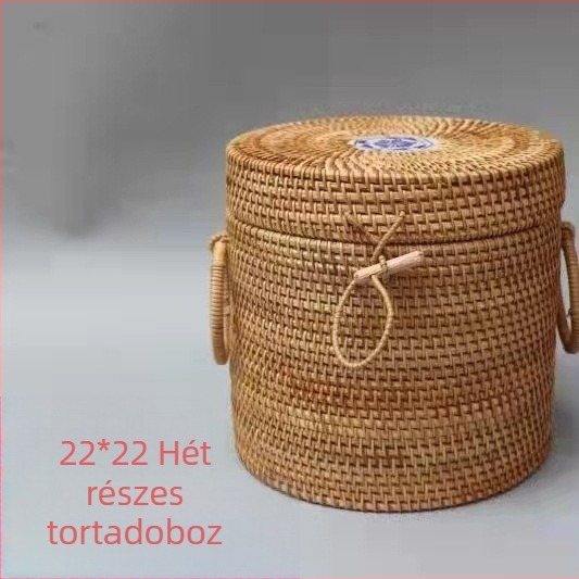 Kézzel szőtt rattan tárolókosár teához és nassolnivalókhoz, asztali rendező