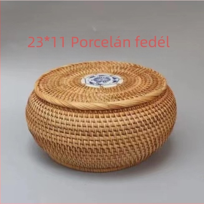 Kézzel szőtt rattan tárolókosár teához és nassolnivalókhoz, asztali rendező