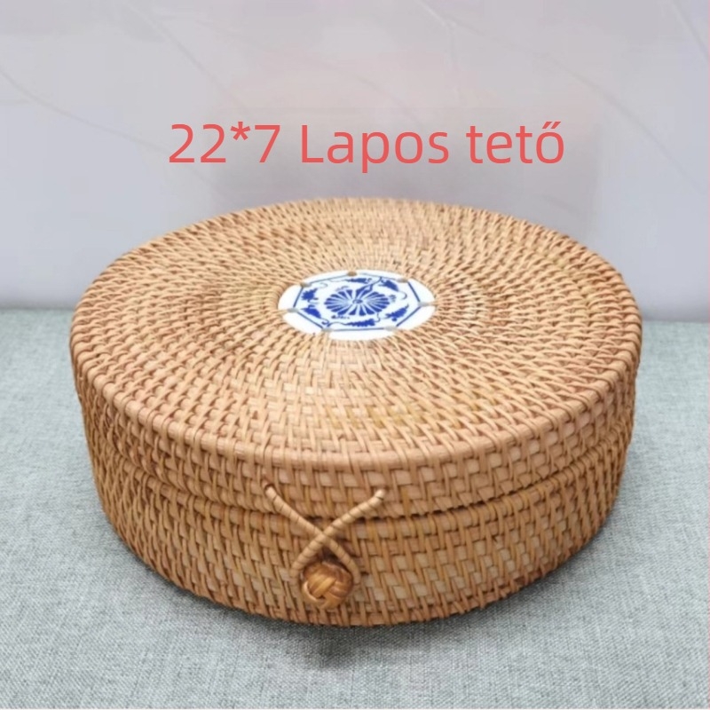 Kézzel szőtt rattan tárolókosár teához és nassolnivalókhoz, asztali rendező