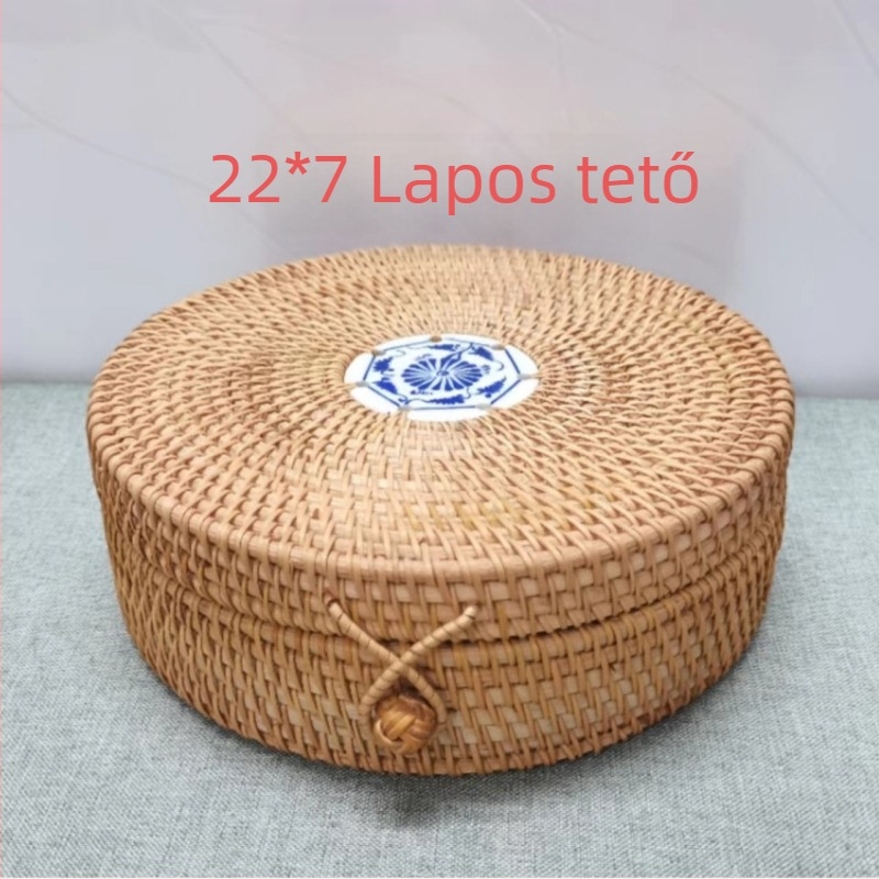 Kézzel szőtt rattan tárolókosár teához és nassolnivalókhoz, asztali rendező