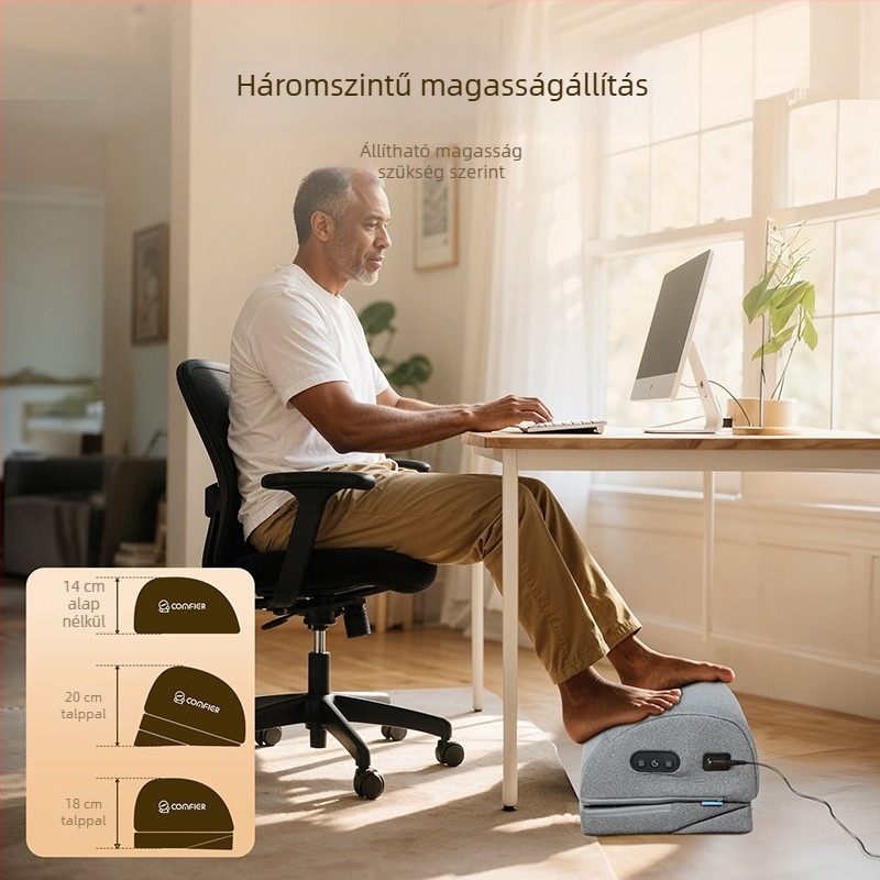 Személyre szabott lábmasszírozó és melegítő párna, rezgéses masszázs és hő-kompresszióval, irodai használatra