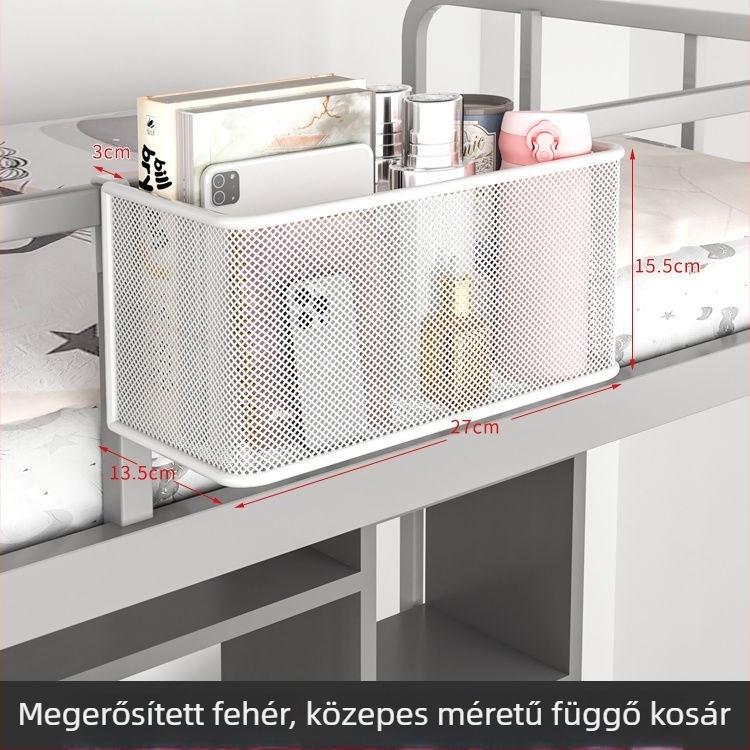 Vasból készült éjjeliszekrény melletti, függő tárolókosár