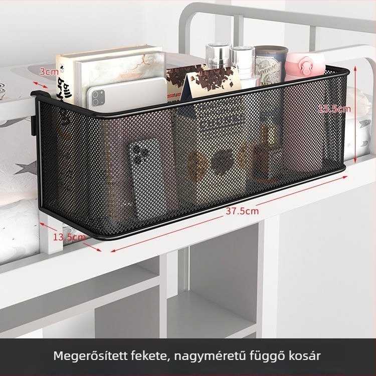 Vasból készült éjjeliszekrény melletti, függő tárolókosár