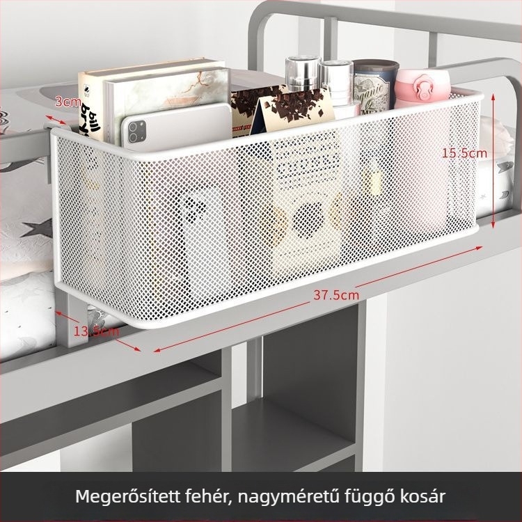 Vasból készült éjjeliszekrény melletti, függő tárolókosár
