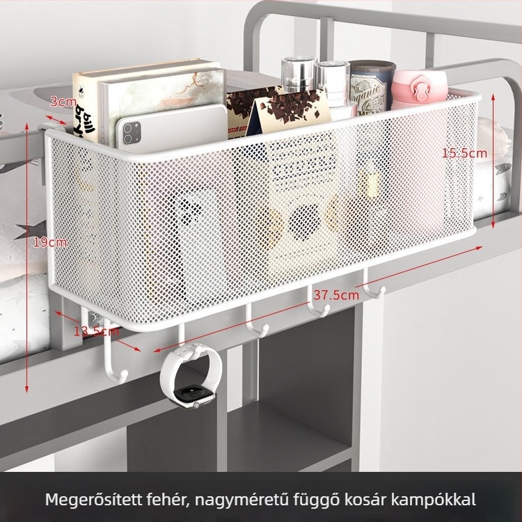 Vasból készült éjjeliszekrény melletti, függő tárolókosár