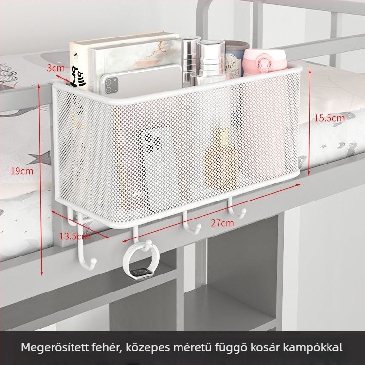 Vasból készült éjjeliszekrény melletti, függő tárolókosár