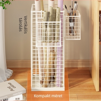Vasból készült minimalist tárolóállvány kaligráfiához és festészethez – papír és tekercsek rendező